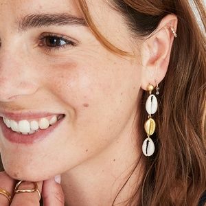 Gold Dangly Cowrie Shell Drop Earrings